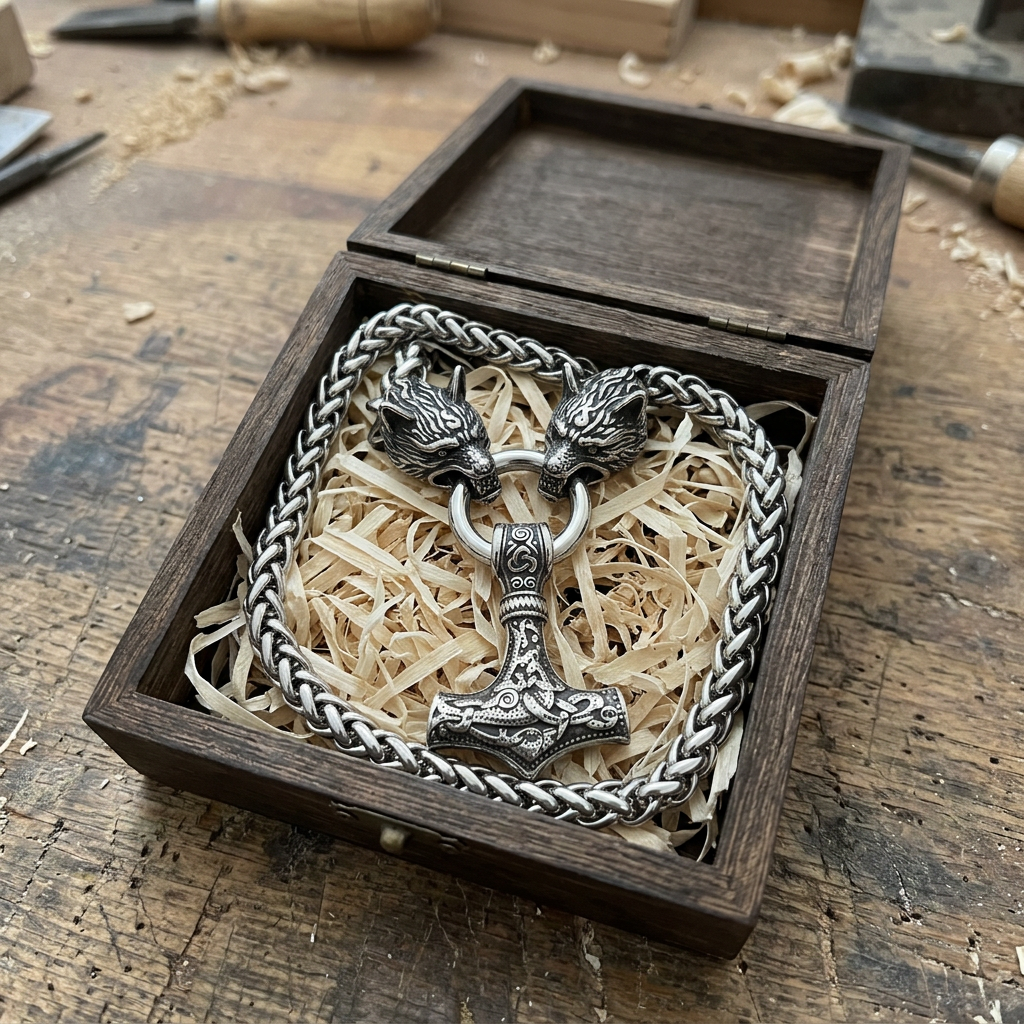 Geri & Freki Necklace — Blackened Steel