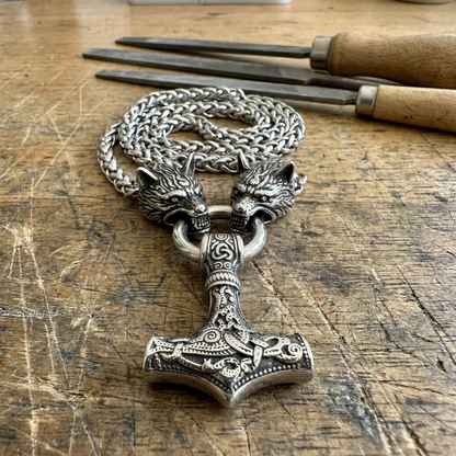 Geri & Freki Necklace — Blackened Steel