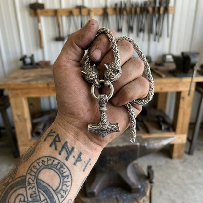 Geri & Freki Necklace — Blackened Steel